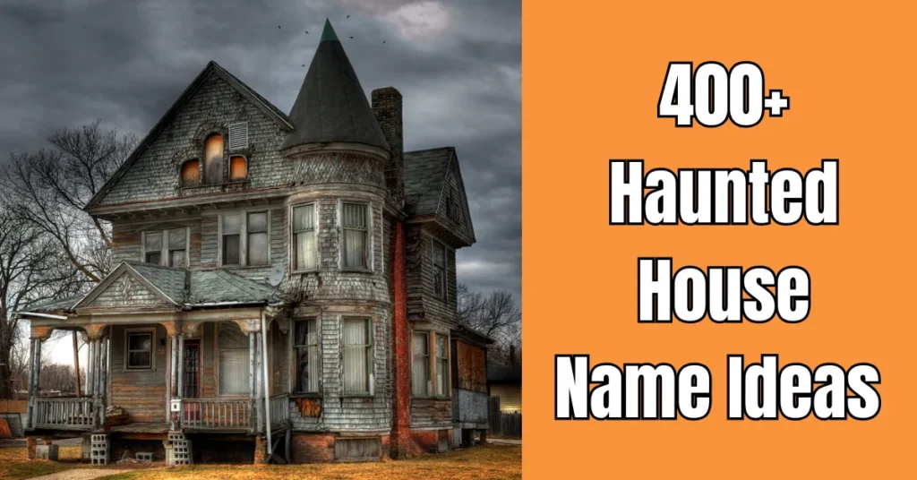 Spooky haunted house with glowing windows and fog